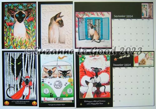 Selection of images from the interior of Suzanne Le Good's Siamese Cat Art calendar