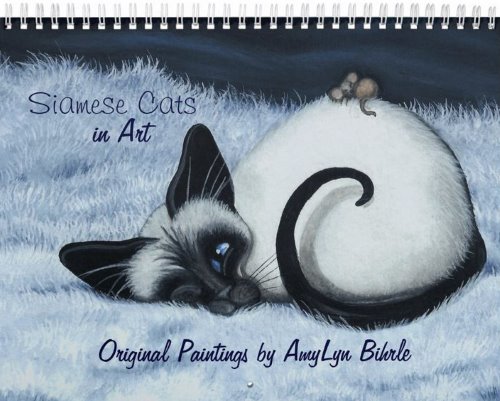 Cover of AmyLyn Bihrle's Siamese Cat Artwork calendar featuring an artistic image of a Siamese cat snoozing on a rug, with a mouse snoozing on its back!