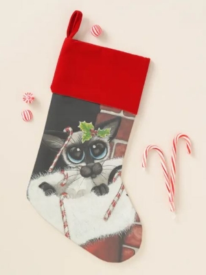 Christmas stocking featuring Siamese cat wrapped in fur
